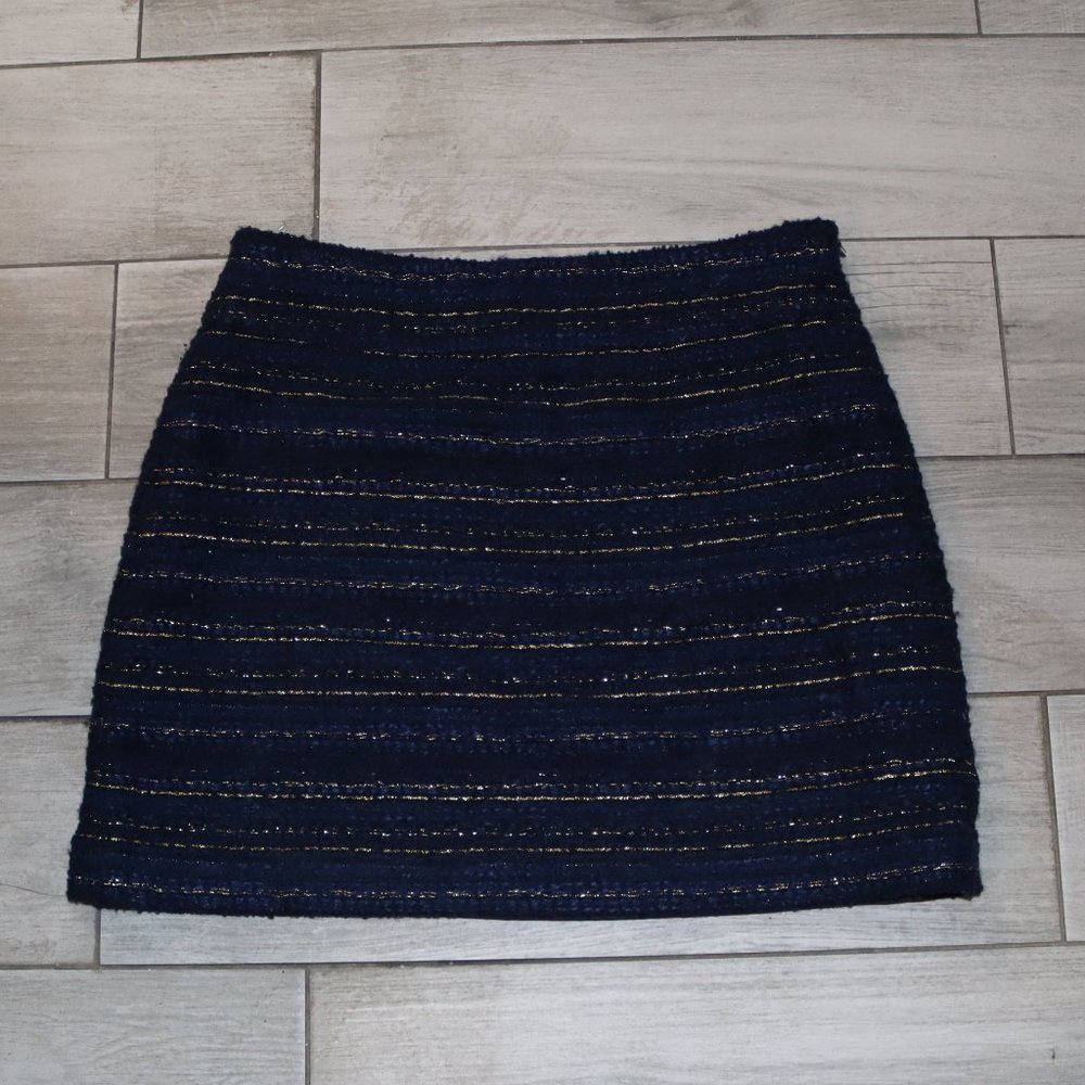 Ann Taylor Loft Tweed Gold Metallic Mini Skirt 8